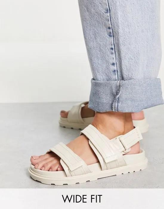 Wide Fit Flume sporty flat sandals in off white