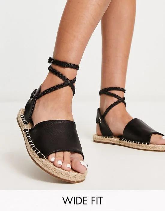 Wide Fit Jelly rope tie espadrilles sandals in black