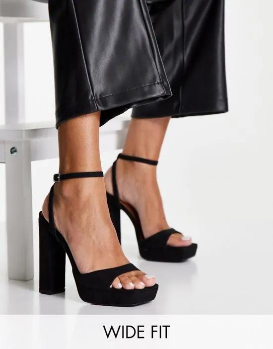 Wide Fit Noun platform barely there heeled sandals in black
