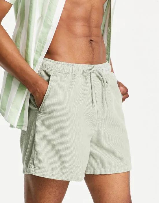 wide fit shorts in light green cord