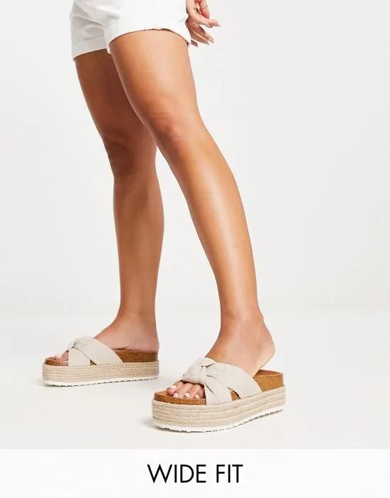 Wide Fit Teegan knotted flatform sandals in natural fabrication