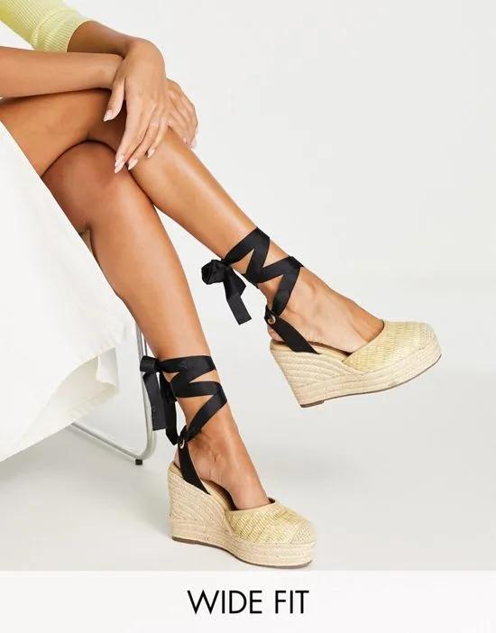 Wide Fit Treasure closed toe wedges in natural fabric