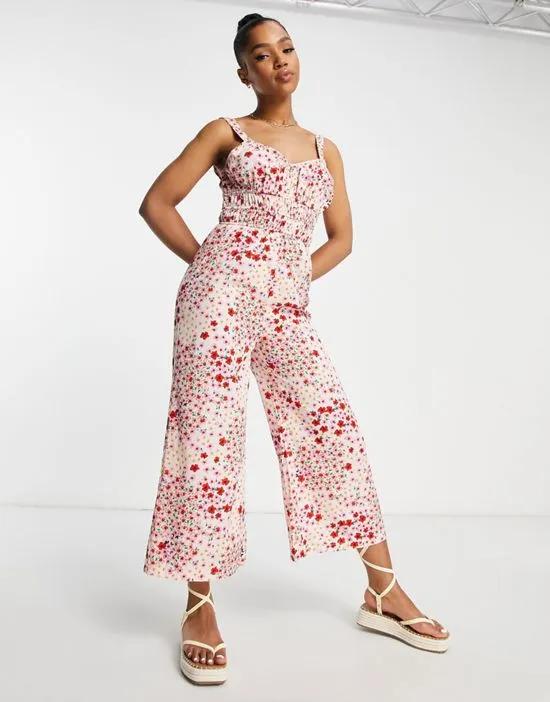 wide leg cami jumpsuit in pink ditsy floral