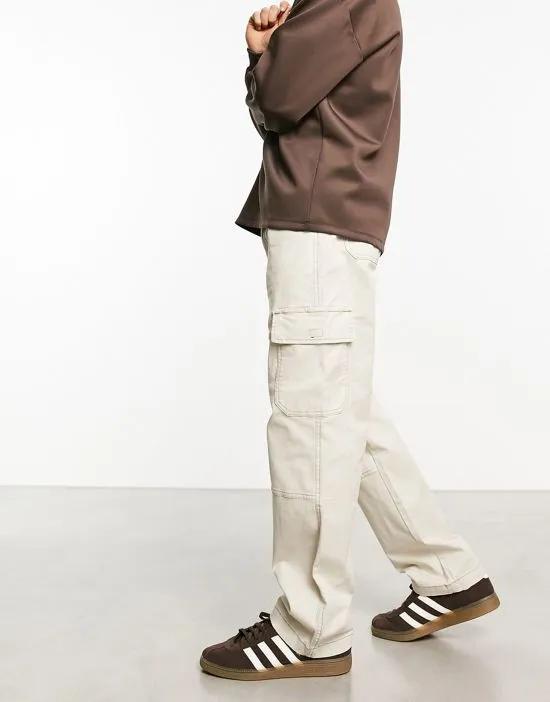 wide leg contrast stitch cargo in ecru