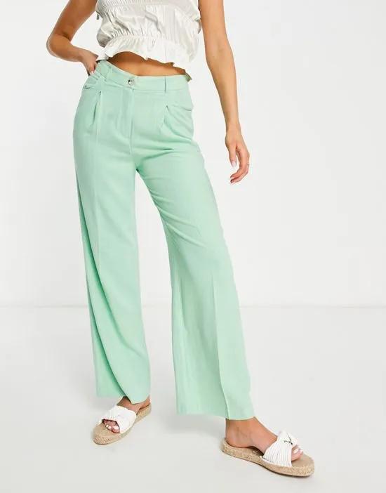wide leg linen blend pants in sage green