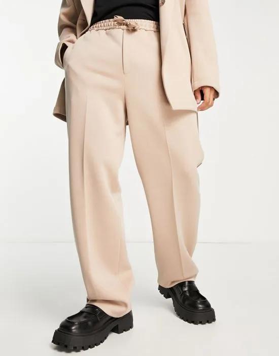 wide leg suit pants in stone twill