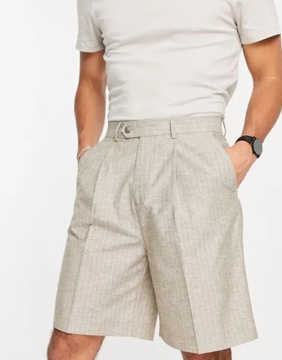 wide leg suit shorts in stone stripe