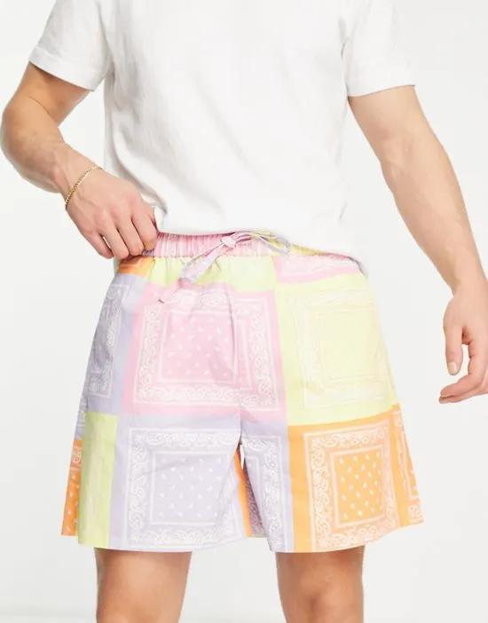 wide shorts in multi colored paisley