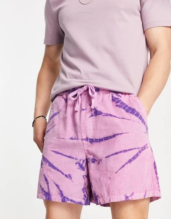 wide shorts in tie dye pink cord