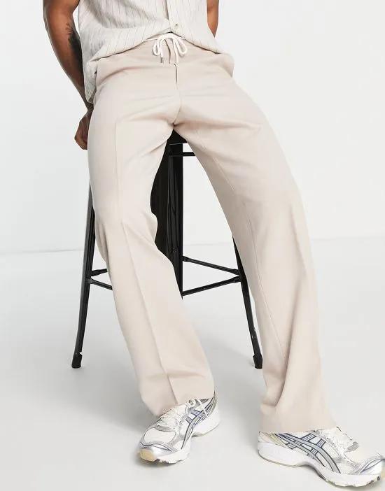 wide smart sweatpants in stone