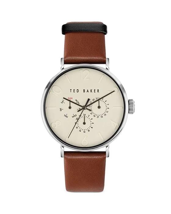 WODD Leather Strap Watch, 41mm