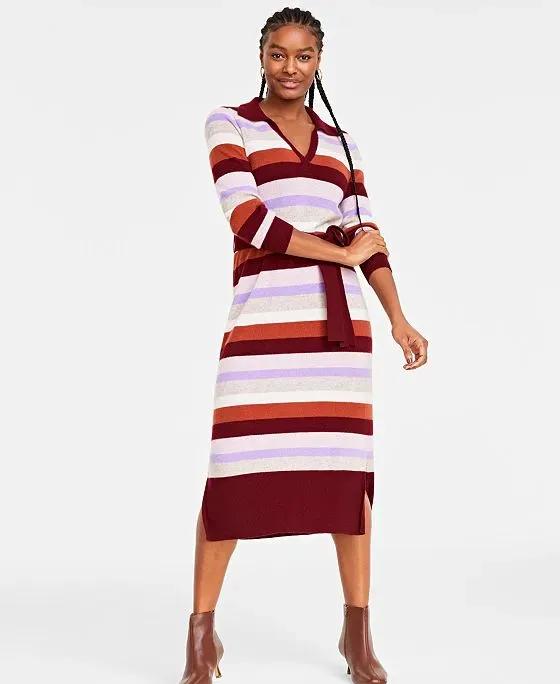 Women's 100% Cashmere Striped Midi Dress, Created for Macy's