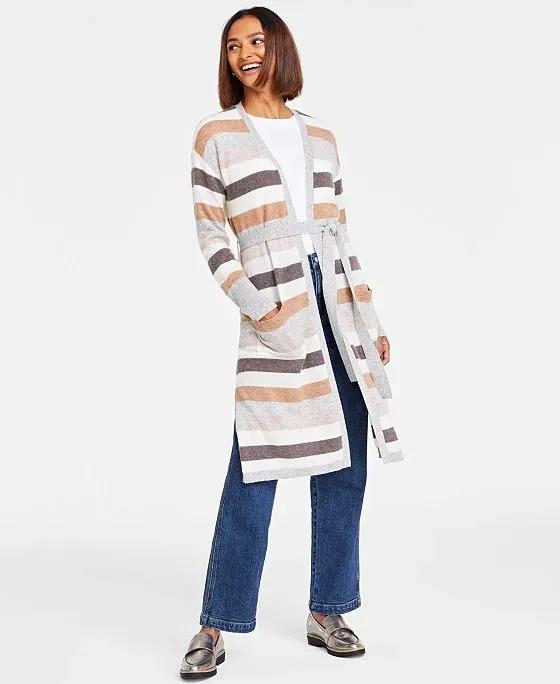 Women's 100% Cashmere Striped Tie Duster Cardigan, Created for Macy's
