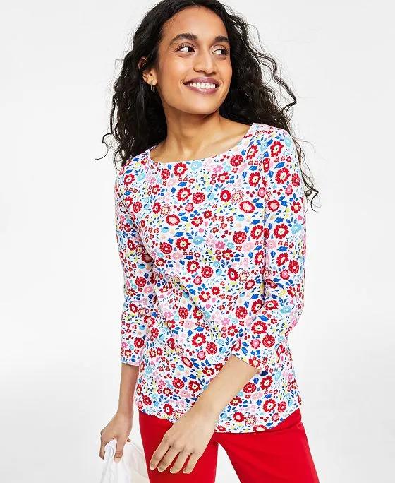 Women's 3/4-Sleeve Floral Boat-Neck Top, Created for Macy's