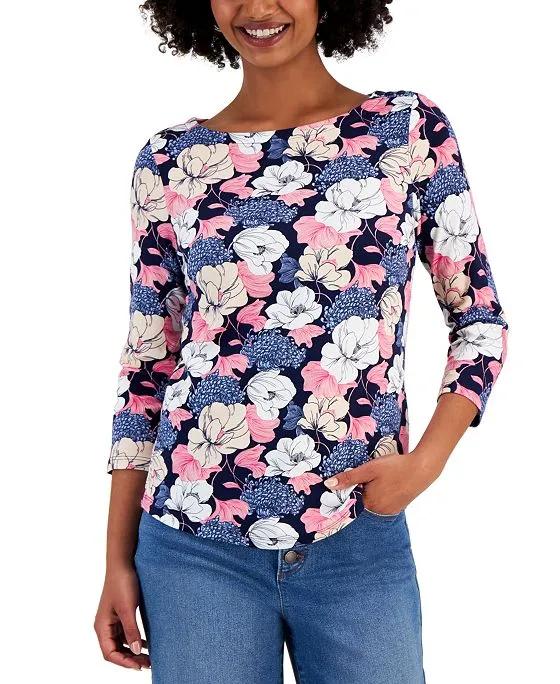 Women's 3/4-Sleeve Floral Boatneck Top, Created for Macy's 