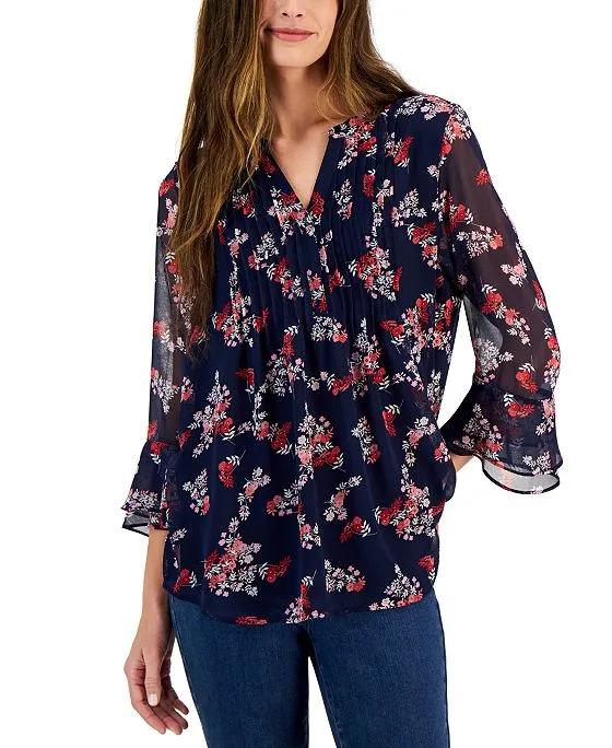 Women's 3/4-Sleeve Floral Pintuck Top, Created for Macy's