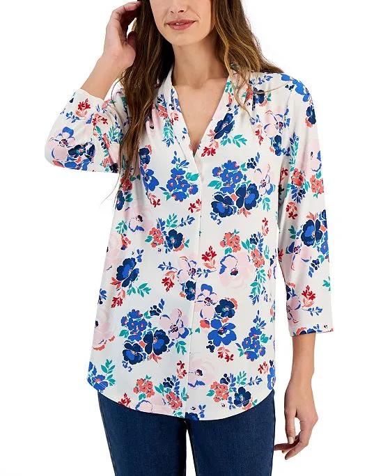 Women's 3/4-Sleeve Floral Top, Created for Macy's