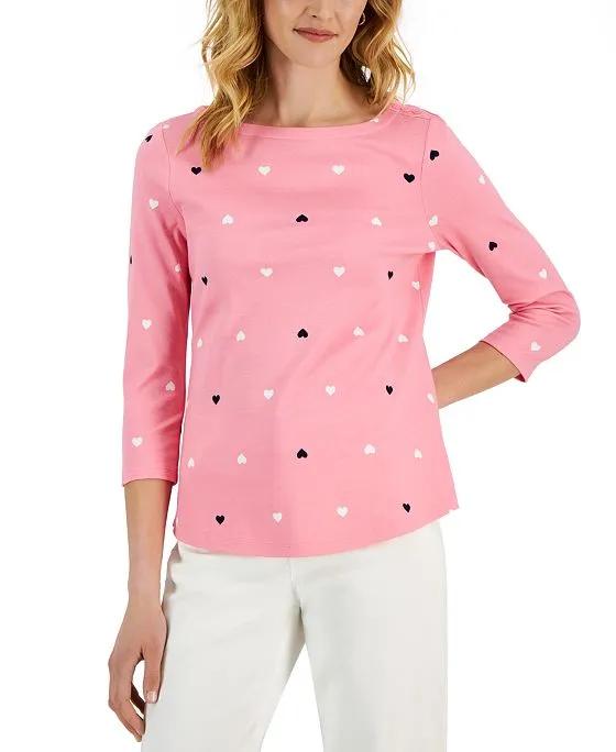 Women's 3/4-Sleeve Heart Boat-Neck Top, Created for Macy's