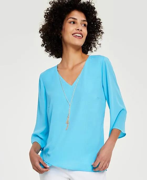 Women's 3/4-Sleeve Necklace Top, Created for Macy's