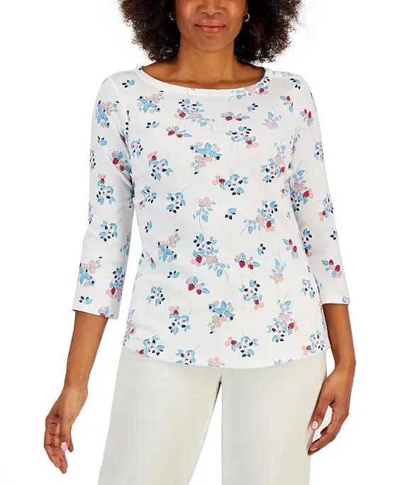 Women's 3/4-Sleeve Strawberry Boat-Neck Top, Created for Macy's 