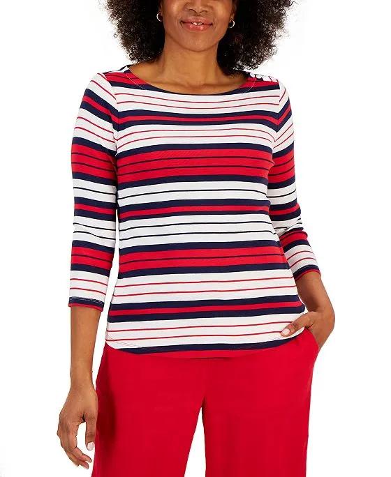 Women's 3/4-Sleeve Stripe Boat-Neck Top, Created for Macy's 
