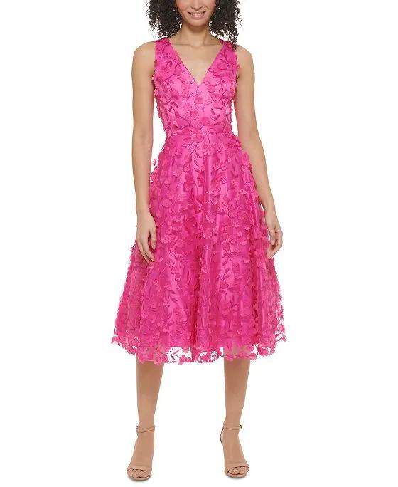 Women's 3D-Floral Fit & Flare Midi Dress