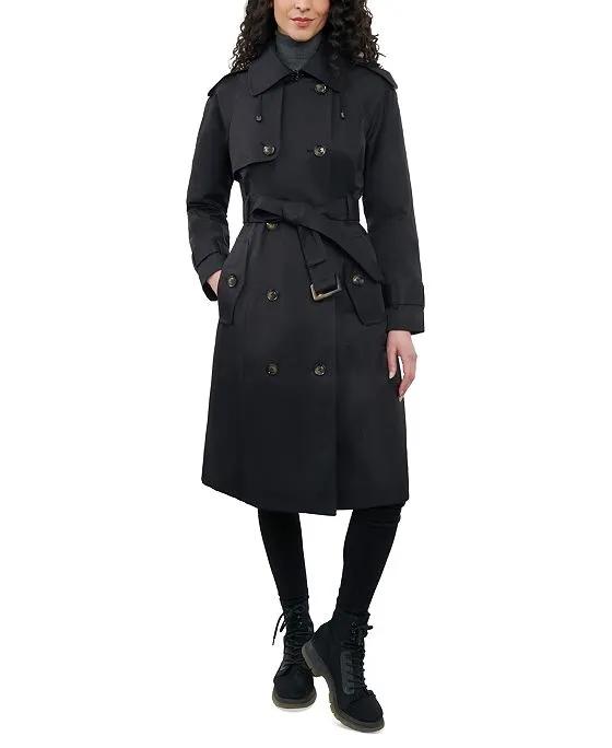 Women's 42" Double-Breasted Hooded Trench Coat