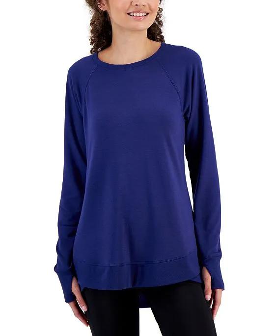 Women's Active Butter French-Terry Long-Sleeve Thumbhole Tunic Top, Created for Macy's