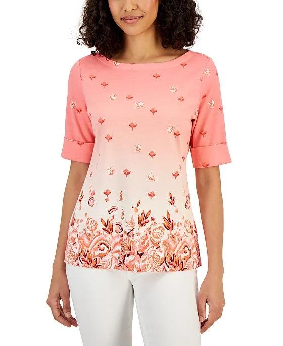 Women's Alhambra Mirage Printed Elbow-Sleeve Top, Created for Macy's