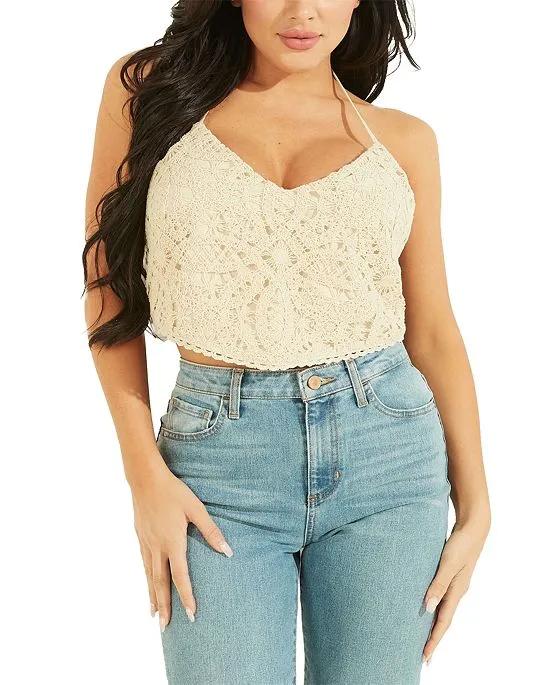 Women's Amber V-Neck Sleeveless Tie-Back Lace Top