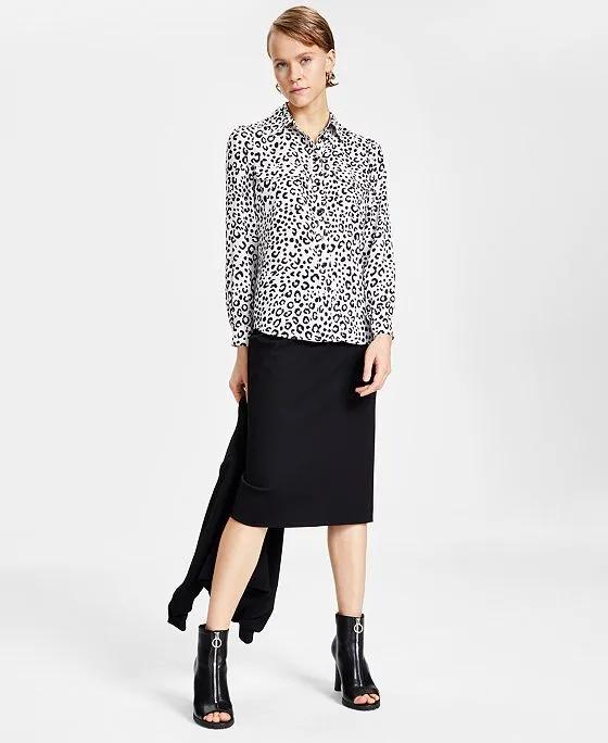 Women's Animal-Print Button-Up Shirt, Created for Macy's 