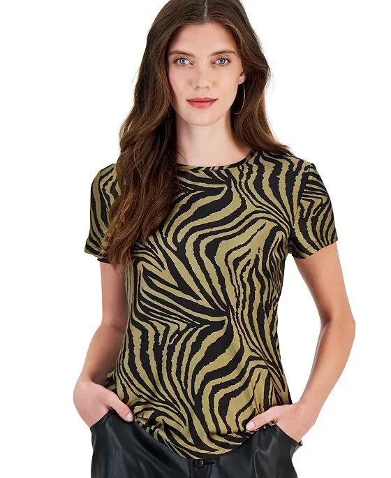 Women's Animal-Print Crewneck Short-Sleeve Top, Created for Macy's