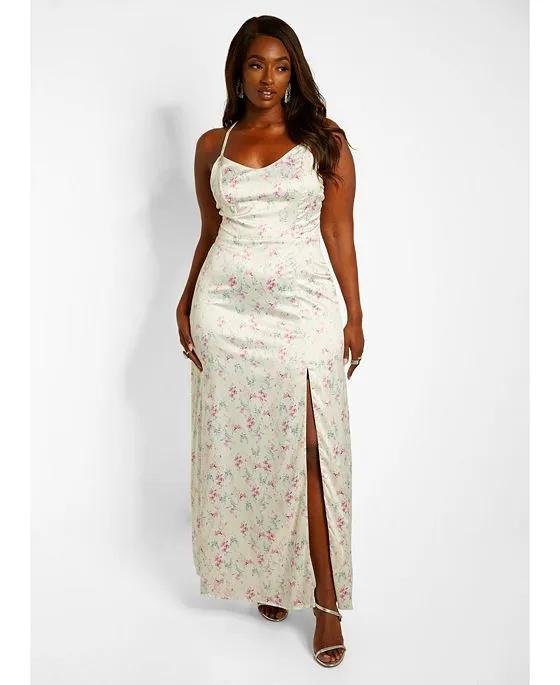 Women's Ashlyn Floral Print Maxi Slip Dress W. Slit