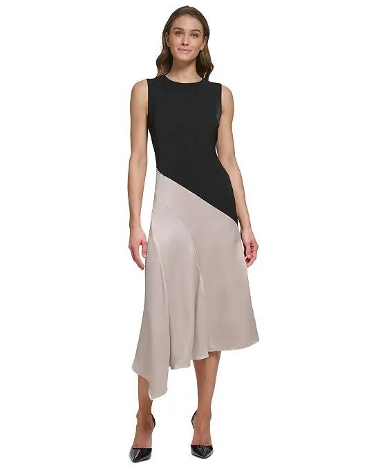 Women's Asymmetric Colorblocked Sleeveless Dress