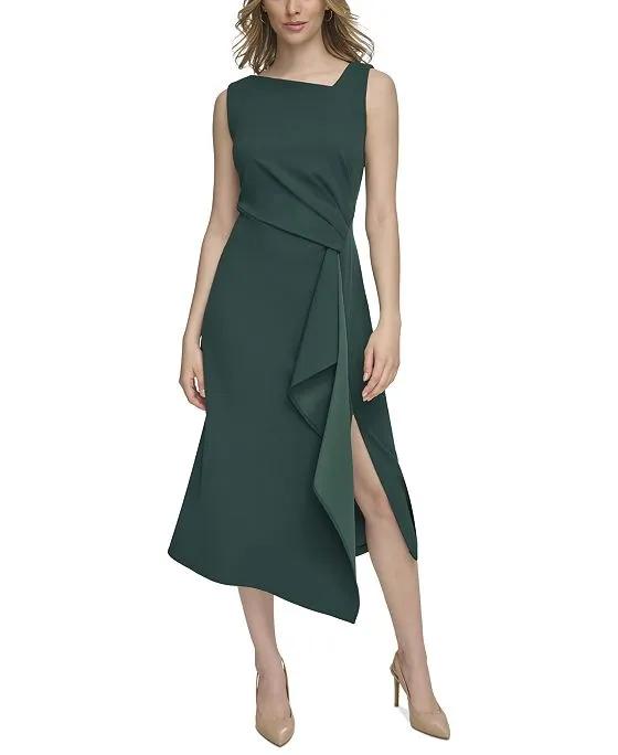 Women's Asymmetric-Neck Sleeveless A-Line Dress