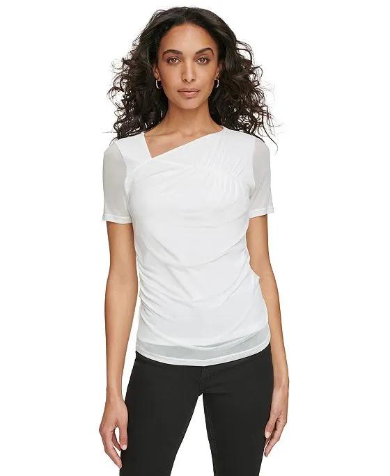 Women's Asymmetrical-Neck Ruched-Front Top