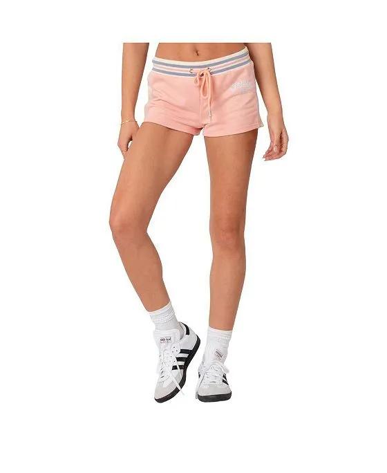 Women's Athletic Low Rise Shorts With Slits On Side Panels And Print