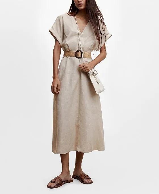 Women's Belt Linen Dress