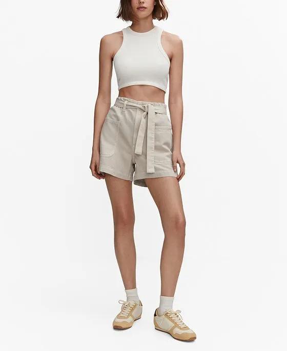 Women's Belted Paper Bag Shorts