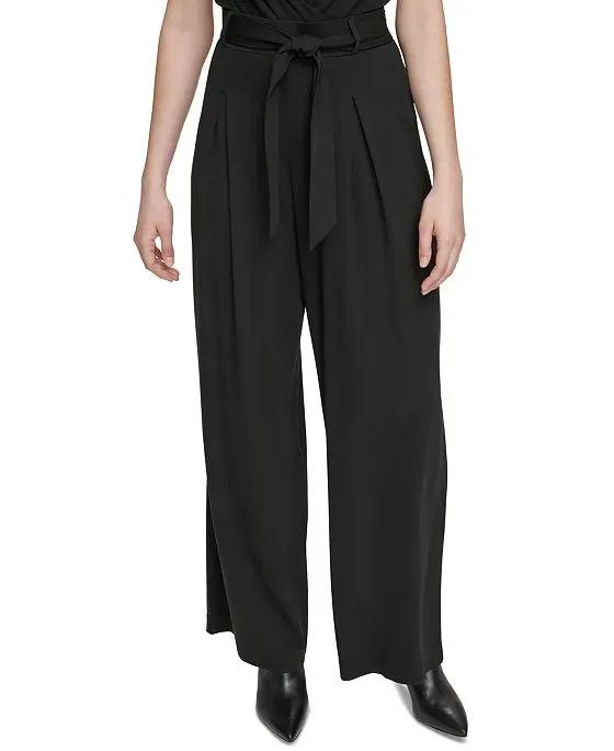 Women's Belted Pleated-Front Pants