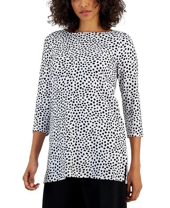 Women's Boat-Neck 3/4-Sleeve Printed Tunic, Created for Macy's