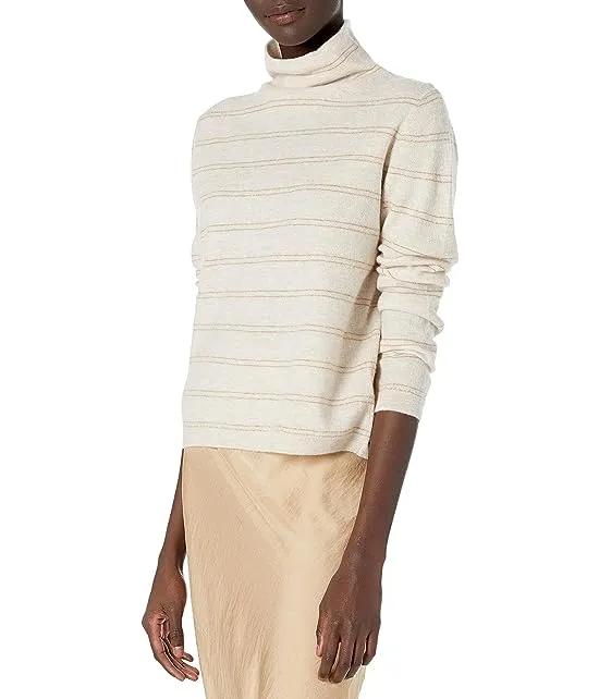 Women's Boiled Cashmere Stripe Fitted Turtleneck