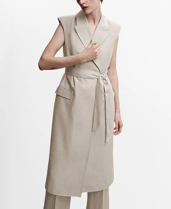 Women's Bow Detail Linen Waistcoat