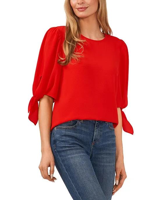 Women's Bow-Detail Puff-Sleeve Elbow Sleeve Blouse