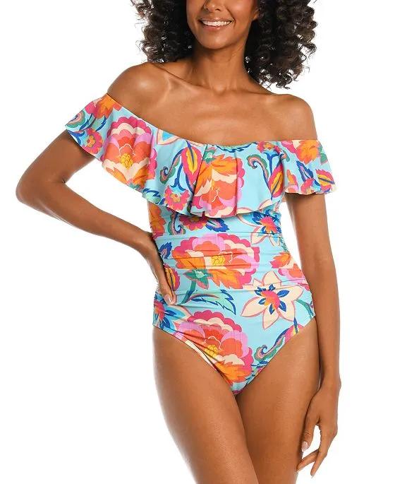 Women's Breezy Beauty Off-The-Shoulder Ruffle One-Piece Swimsuit