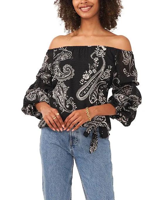 Women's Bubble Sleeve Blooming Paisley Blouse