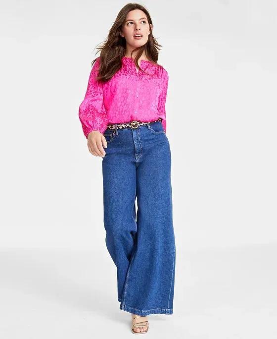 Women's Button-Front Jacquard Shirt, Created for Macy's 