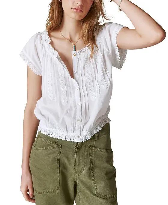 Women's Button-Front Peasant Top
