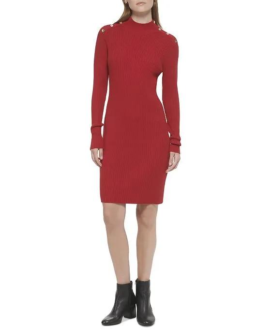 Women's Button-Neck Ribbed Sweater Dress