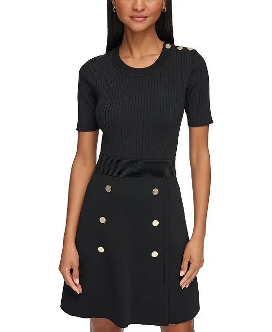 Women's Button-Trim A-Line Sweater Dress